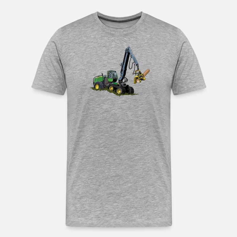 Harvester, Holzerntemaschine - Männer Premium Bio T-Shirt - Grau meliert
