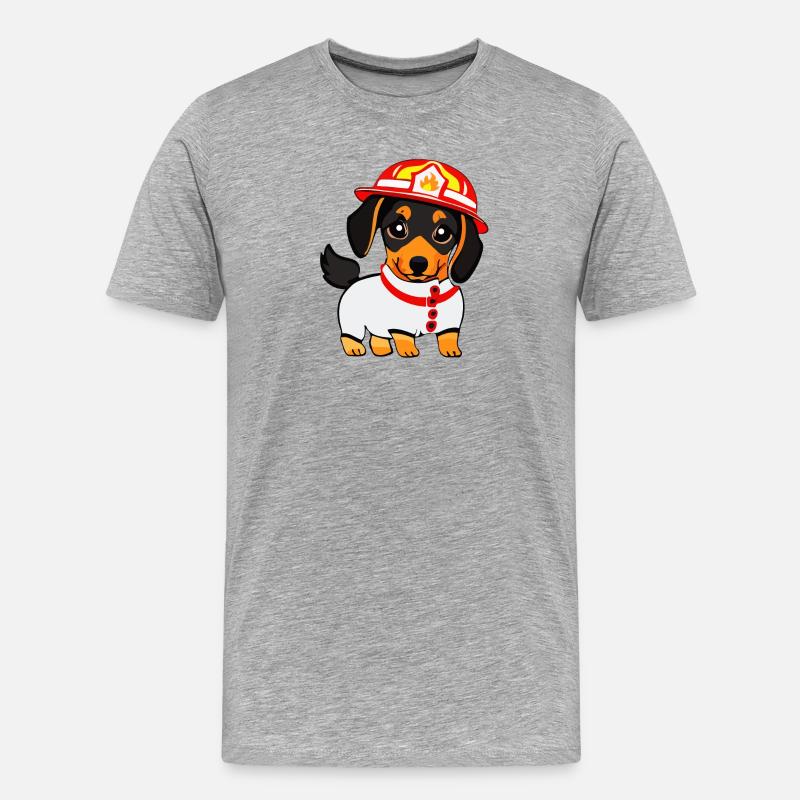 Dackel als Feuerwehrmann - Männer Premium Bio T-Shirt - Grau meliert