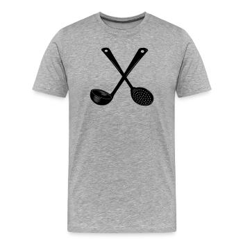 Cuillère à soupe croisée et cuillère à fente - T-shirt bio Premium Homme - gris chiné - Devant - Damien (186cm)