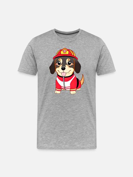 Puppy, dog as firefighter - Men's Premium Organic T-Shirt - heather grey