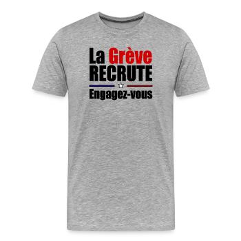 La grève recrute mobilisation - T-shirt bio Premium Homme - gris chiné - Devant - Damien (186cm)