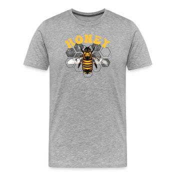Abeille à miel sur grille hexagonale - T-shirt bio Premium Homme - gris chiné - Devant - Damien (186cm)