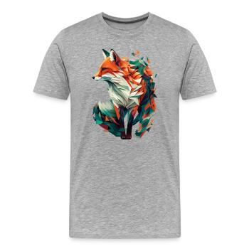 Fuchs Artwork Polygon Origami Orange Grün Edel - Männer Premium Bio T-Shirt - Grau meliert - Vorne - Damien (186cm)