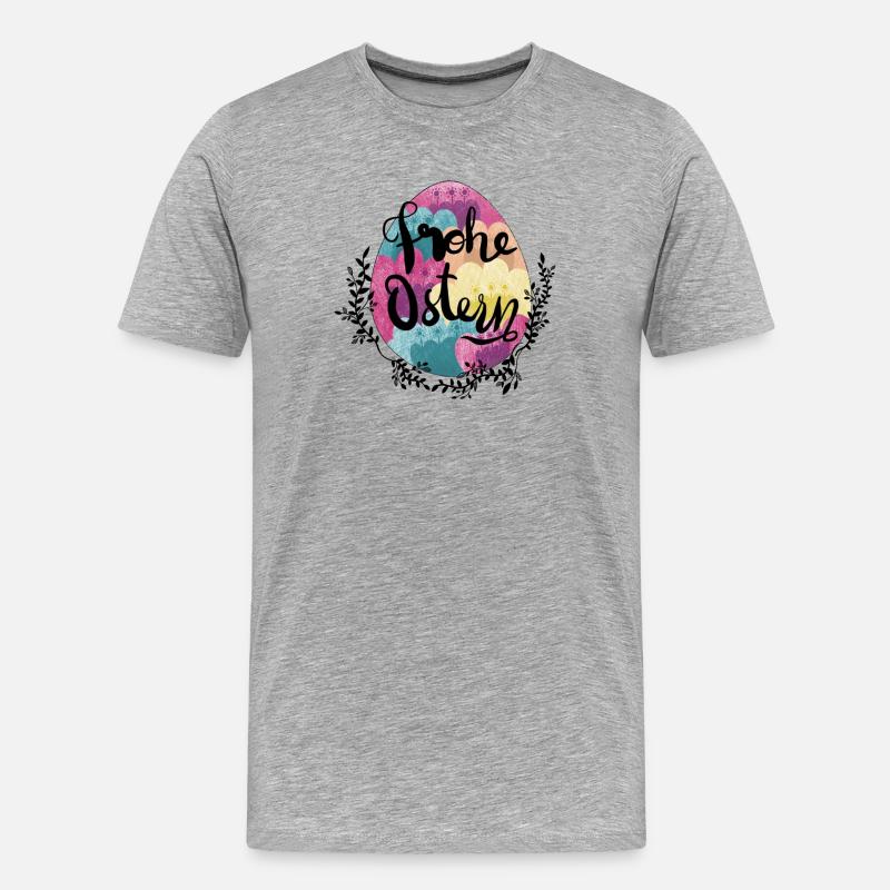 Fleurs d’oeufs de Pâques Joyeuses Pâques - T-shirt bio Premium Homme - gris chiné