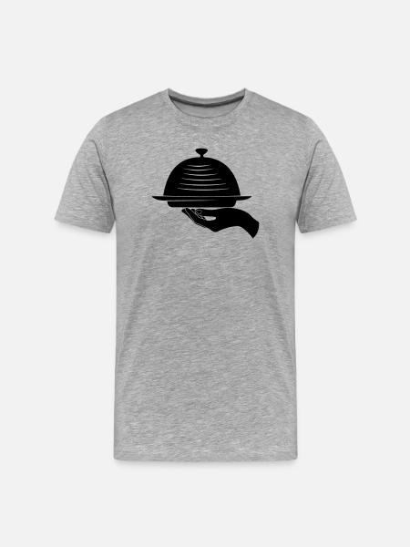 Kellnerhand mit Mahlzeit - Männer Premium Bio T-Shirt - Grau meliert