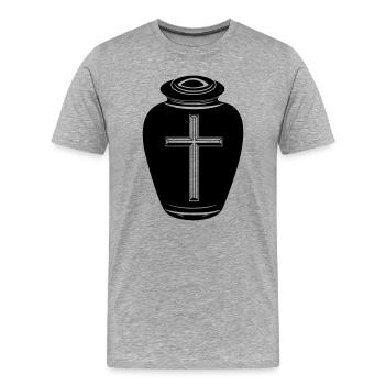 Urne mit Kreuz - Männer Premium Bio T-Shirt - Grau meliert - Vorne - Damien (186cm)