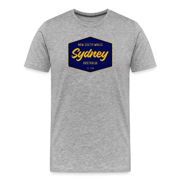 Sydney Schild Vintage Schrift - Männer Premium Bio T-Shirt - Grau meliert - Vorne - Damien (186cm)
