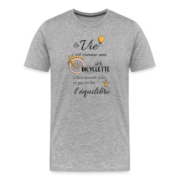 Equilibre et bicyclette - T-shirt bio Premium Homme - gris chiné - Devant - Damien (186cm)