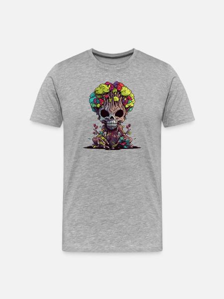 Tree Skull Bloom - Men's Premium Organic T-Shirt - heather grey