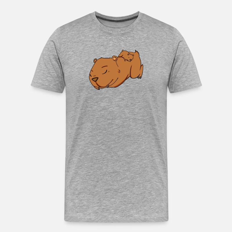 Famille - Capybara avec bébé Capybara - T-shirt bio Premium Homme - gris chiné