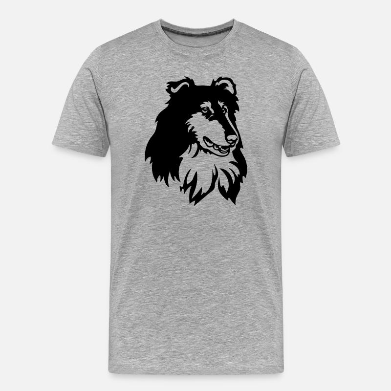 Collie Kopf - Männer Premium Bio T-Shirt - Grau meliert