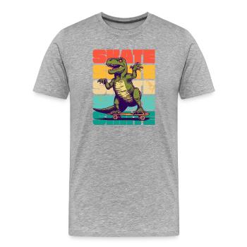 Skateboarding Cool Skateboarder T Rex Dinosaurier - Männer Premium Bio T-Shirt - Grau meliert - Vorne - Damien (186cm)