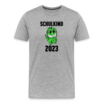 Schuldkind Einschulung 2023 - Männer Premium Bio T-Shirt - Grau meliert - Vorne - Damien (186cm)