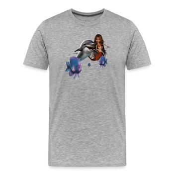 Sirène mignonne et dauphin drôle - T-shirt bio Premium Homme - gris chiné - Devant - Damien (186cm)
