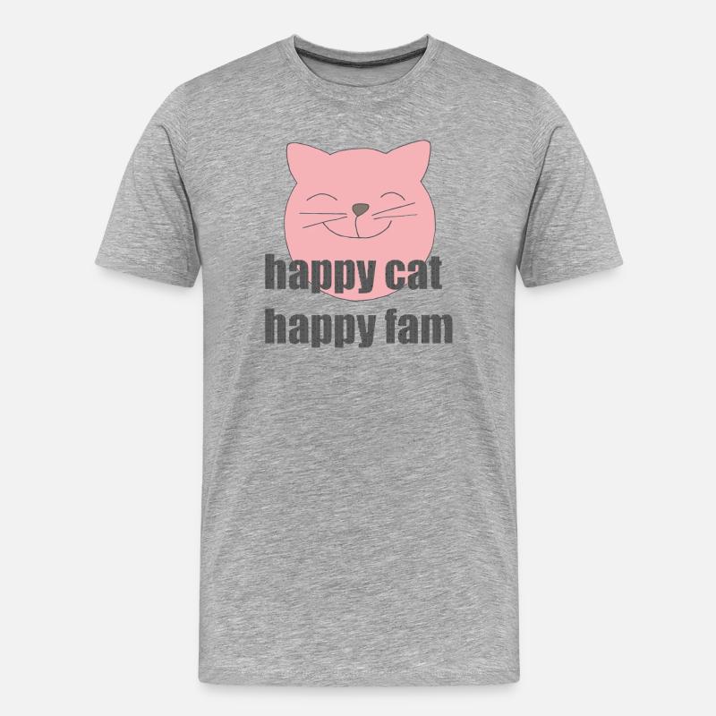 happy cat - Männer Premium Bio T-Shirt - Grau meliert