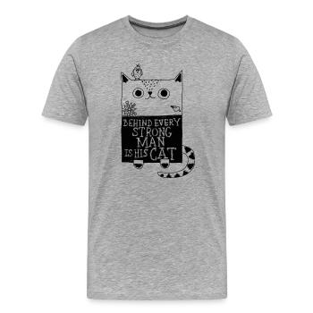 Derrière chaque homme fort se cache son chat... - T-shirt bio Premium Homme - gris chiné - Devant - Damien (186cm)
