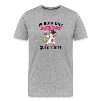 Femme Institutrice Qui Déchire Idée Enseignant - T-shirt bio Premium Homme - gris chiné - Devant - Damien (186cm)