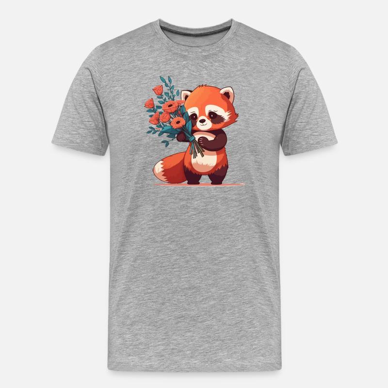 Panda roux à fleurs - T-shirt bio Premium Homme - gris chiné