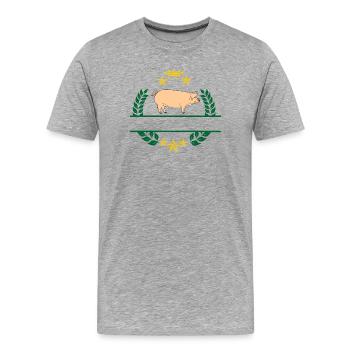 Schwein im grünen Lorbeerkranz mit goldgelber Krone - Männer Premium Bio T-Shirt - Grau meliert - Vorne - Damien (186cm)