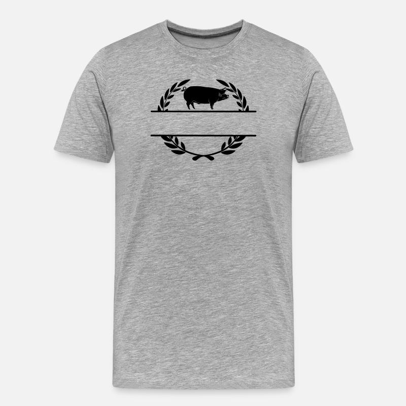 Logo Schwein im Lorbeerkranz - Männer Premium Bio T-Shirt - Grau meliert