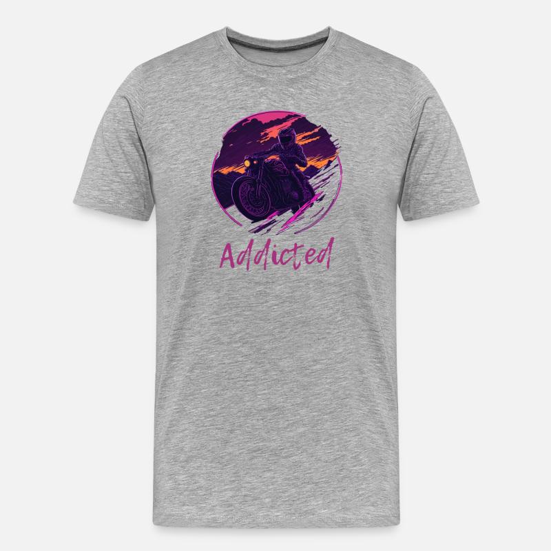 Synthwave Motorcycle Addicted - Männer Premium Bio T-Shirt - Grau meliert