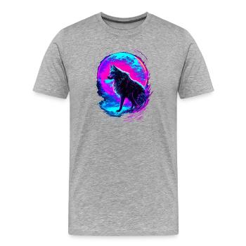 Wolf Neon Moon Synthwave - T-shirt bio Premium Homme - gris chiné - Devant - Damien (186cm)