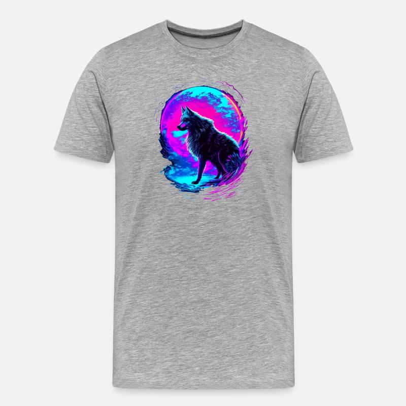 Wolf Neon Moon Synthwave - T-shirt bio Premium Homme - gris chiné