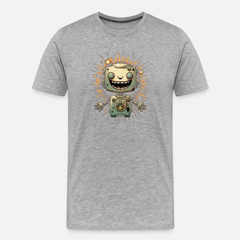 Sunburst Roboter Grinsen - Männer Premium Bio T-Shirt - Grau meliert