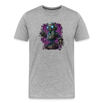 Neon-Dampfroboter im Schrottplatz-Schein - Männer Premium Bio T-Shirt - Grau meliert - Vorne - Damien (186cm)
