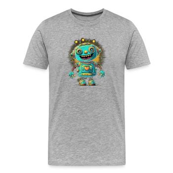 Kawaii Heart Bot Neon Burst - Männer Premium Bio T-Shirt - Grau meliert - Vorne - Damien (186cm)
