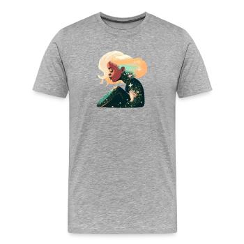 Portrait artistique du rêveur céleste - T-shirt bio Premium Homme - gris chiné - Devant - Damien (186cm)