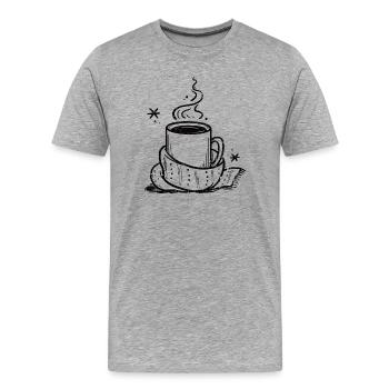 Gemütliche Tasse mit Dampf und Schal - Männer Premium Bio T-Shirt - Grau meliert - Vorne - Damien (186cm)