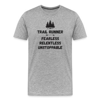 Trail Runner - Intrépide. Implacable. Imparable. - T-shirt bio Premium Homme - gris chiné - Devant - Damien (186cm)