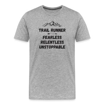 Trail Runner - Intrépide. Implacable. Imparable. - T-shirt bio Premium Homme - gris chiné - Devant - Damien (186cm)