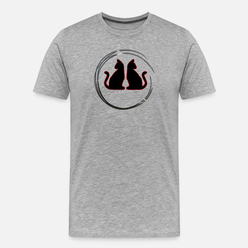 Rot / Schwarze Zwillings Katzen - Männer Premium Bio T-Shirt - Grau meliert