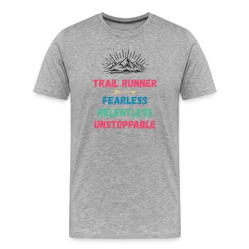 Coureur de trail - Intrépide. Implacable. Imparable. - T-shirt bio Premium Homme - gris chiné - Devant - Damien (186cm)