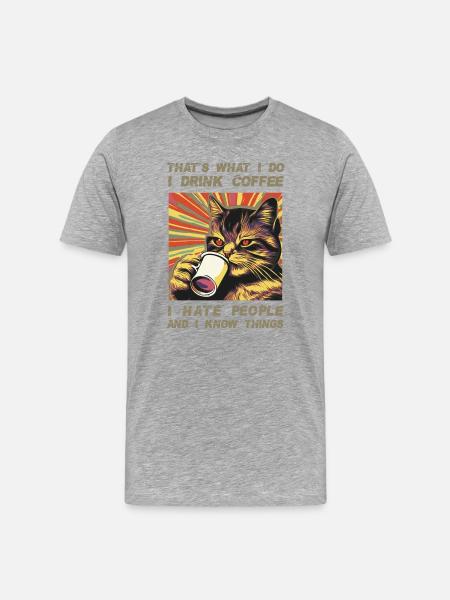 Coffee-drinking, sarcastic cat lover - Men's Premium Organic T-Shirt - heather grey
