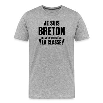 Bretagne, Bretagne humour, bonnet rouge - T-shirt bio Premium Homme - gris chiné - Devant - Damien (186cm)