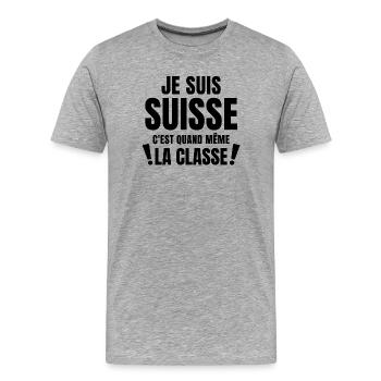Suisse, fierté Suisse, je suis Suisse - T-shirt bio Premium Homme - gris chiné - Devant - Damien (186cm)