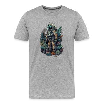 Astronaut mit Pflanzen überwuchert - Surreal - Männer Premium Bio T-Shirt - Grau meliert - Vorne - Damien (186cm)