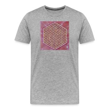 Madeleine - Fleur de Vie - 8ème Dimension - T-shirt bio Premium Homme - gris chiné - Devant - Damien (186cm)