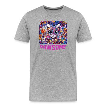 Pawsome - Chat en fleurs - T-shirt bio Premium Homme - gris chiné - Devant - Damien (186cm)