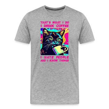 Café de chat confortable - T-shirt bio Premium Homme - gris chiné - Devant - Damien (186cm)