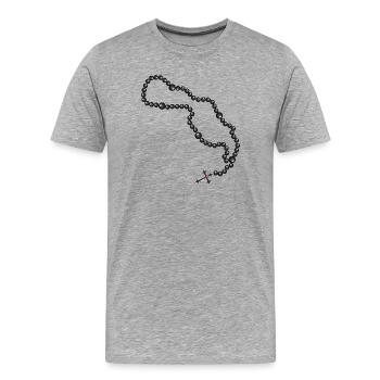 Dessin du chapelet avec croix et perles noires - T-shirt bio Premium Homme - gris chiné - Devant - Damien (186cm)