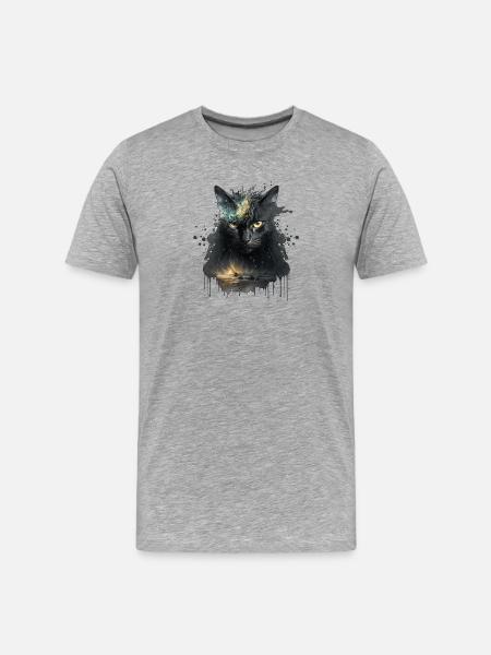Black cat in space design - Men's Premium Organic T-Shirt - heather grey