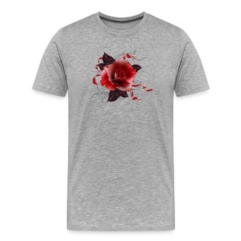belle rose rouge avec des rubans délicats - T-shirt bio Premium Homme - gris chiné - Devant - Damien (186cm)