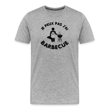 Je peux pas j'ai barbecue - Le roi du barbecue - T-shirt bio Premium Homme - gris chiné - Devant - Damien (186cm)