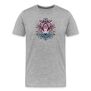 Tête de tigre fantaisie colorée - T-shirt bio Premium Homme - gris chiné - Devant - Damien (186cm)