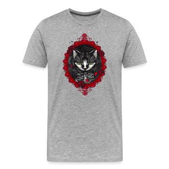 viktorianisches Katzen Porträt im blutroten Rahmen - Männer Premium Bio T-Shirt - Grau meliert - Vorne - Damien (186cm)