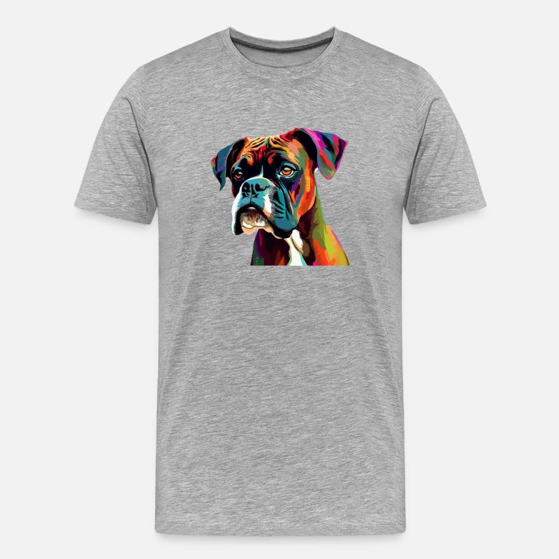 Boxer Hund Bunt - Männer Premium Bio T-Shirt - Grau meliert